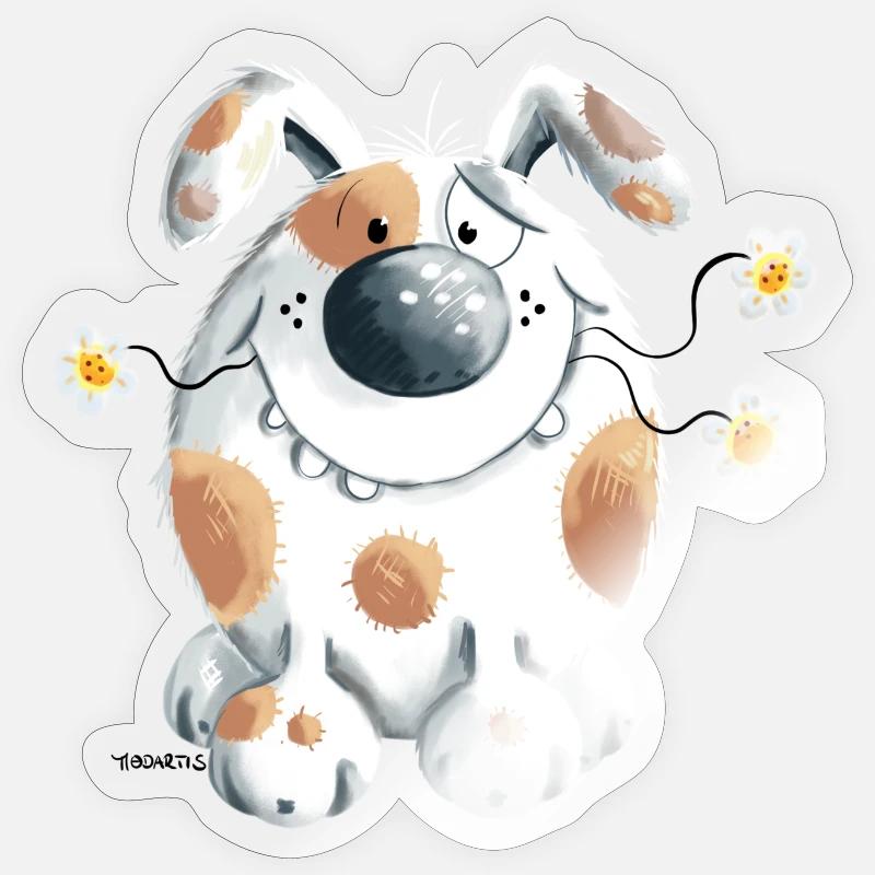 Chien avec la fleur - Sticker taille S (10 x 10 cm) - brillant transparent