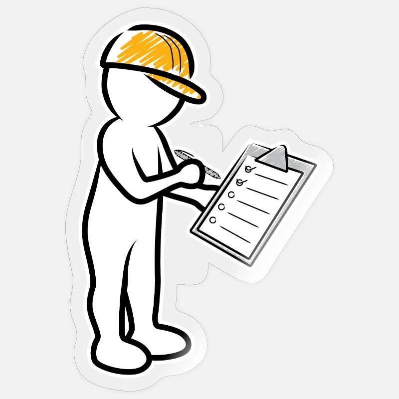 Männchen mit Helm und Checkliste auf Baustelle - Sticker Größe S (10 x 10 cm) - Transparent glänzend