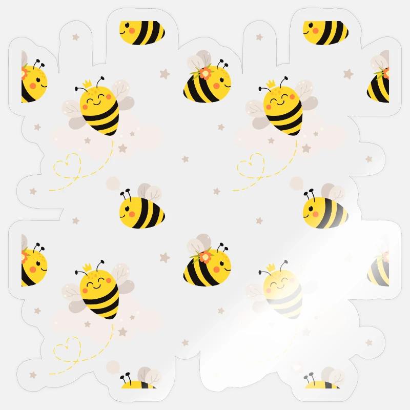Cute bees in cloud pattern motif Sticker size S (10 x 10 cm)