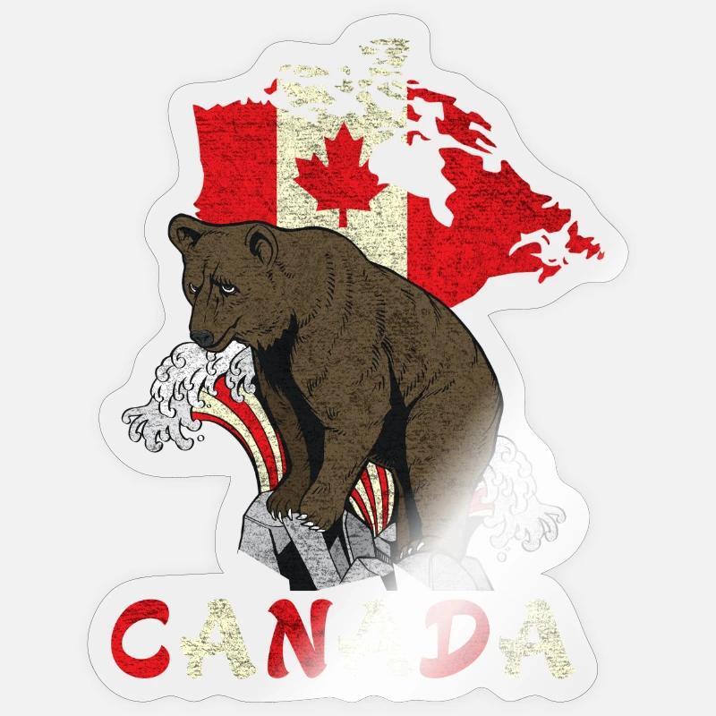 Conception d'ours du Canada avec carte et drapeau Sticker taille S (10 x 10 cm)