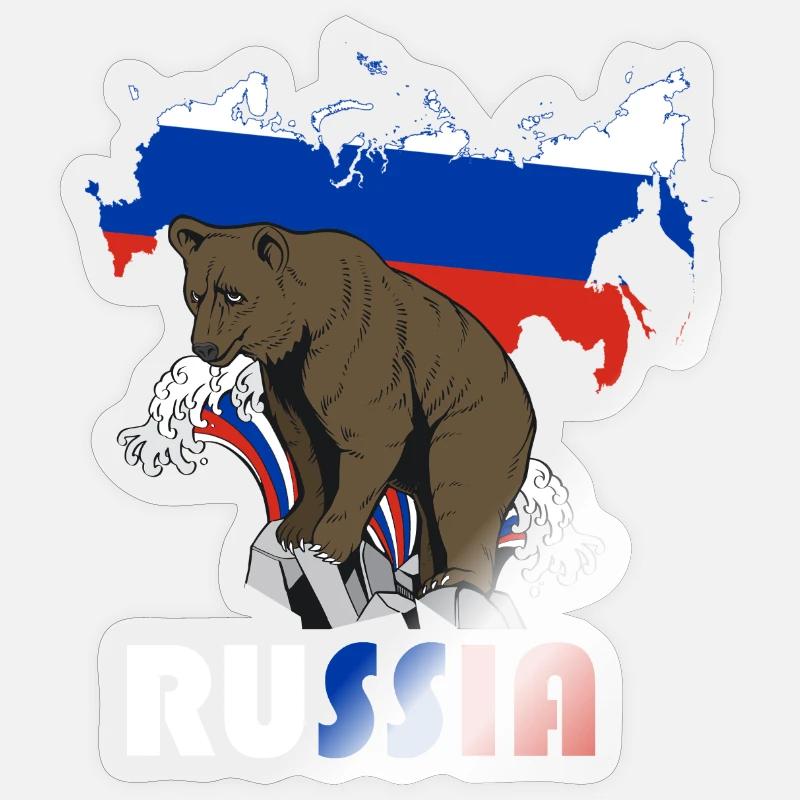 Russie conception de l’ours avec carte et drapeau Sticker taille S (10 x 10 cm)