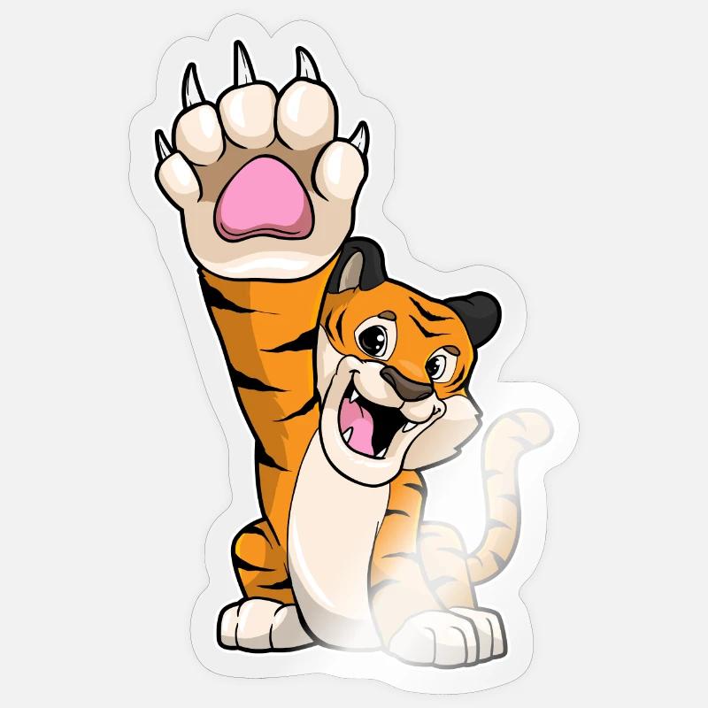 Tigre drôle haut cinq - Sticker taille S (10 x 10 cm) - brillant transparent