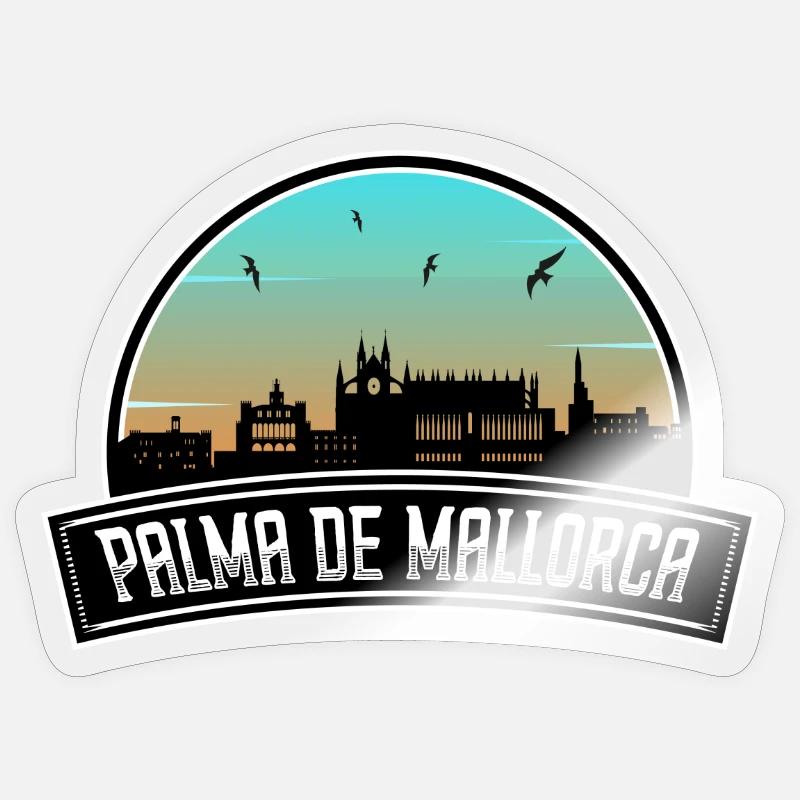 Palma De Mallorca Espagne Skyline Souvenir Espagnol - Sticker taille S (10 x 10 cm) - brillant transparent