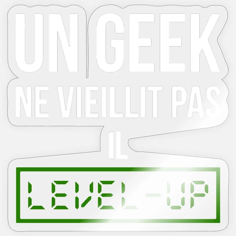Geek Level (vert) - Sticker taille S (10 x 10 cm) - brillant transparent