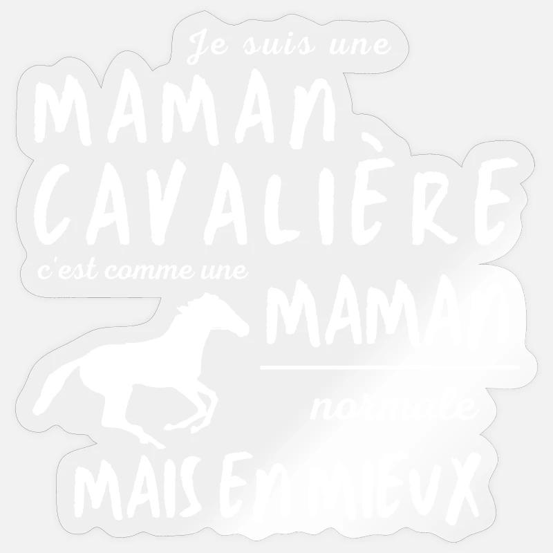 Maman cavalière - Sticker taille S (10 x 10 cm) - brillant transparent