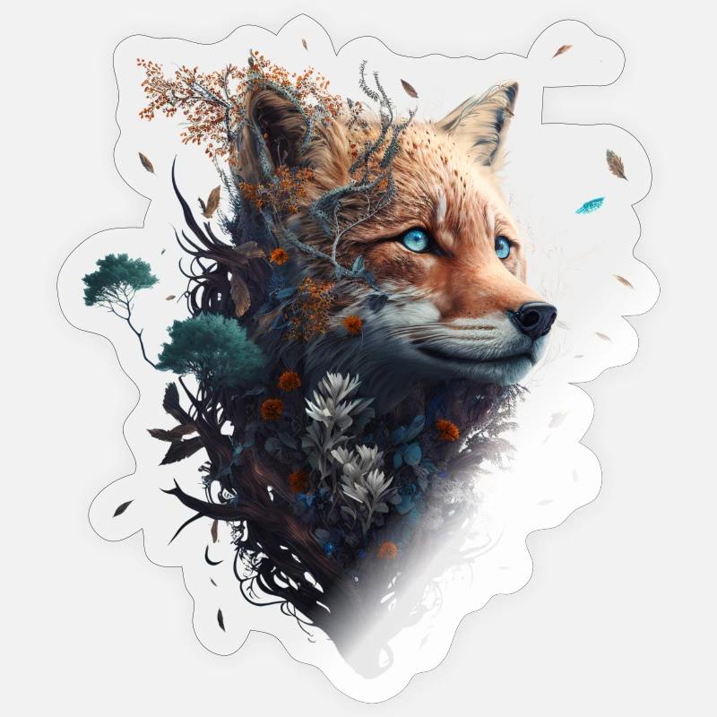 Abstract fox's head protruding from a forest Sticker size S (10 x 10 cm)