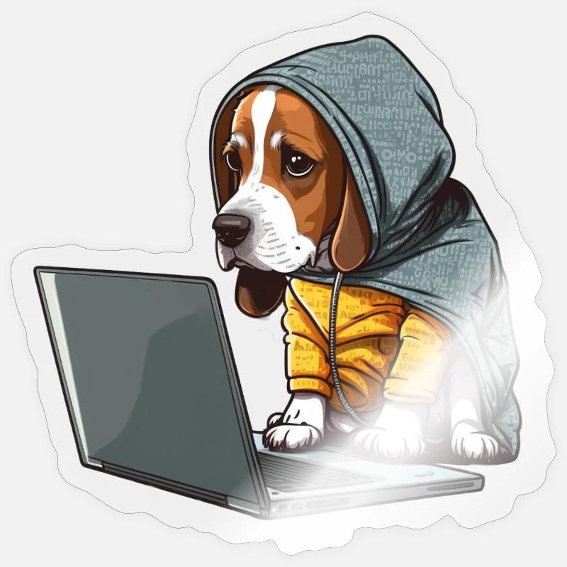 Chien codeur - Sticker taille S (10 x 10 cm) - brillant transparent