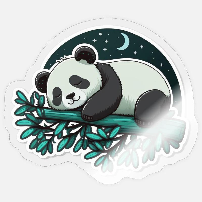 Panda endormi - Sticker taille S (10 x 10 cm) - brillant transparent