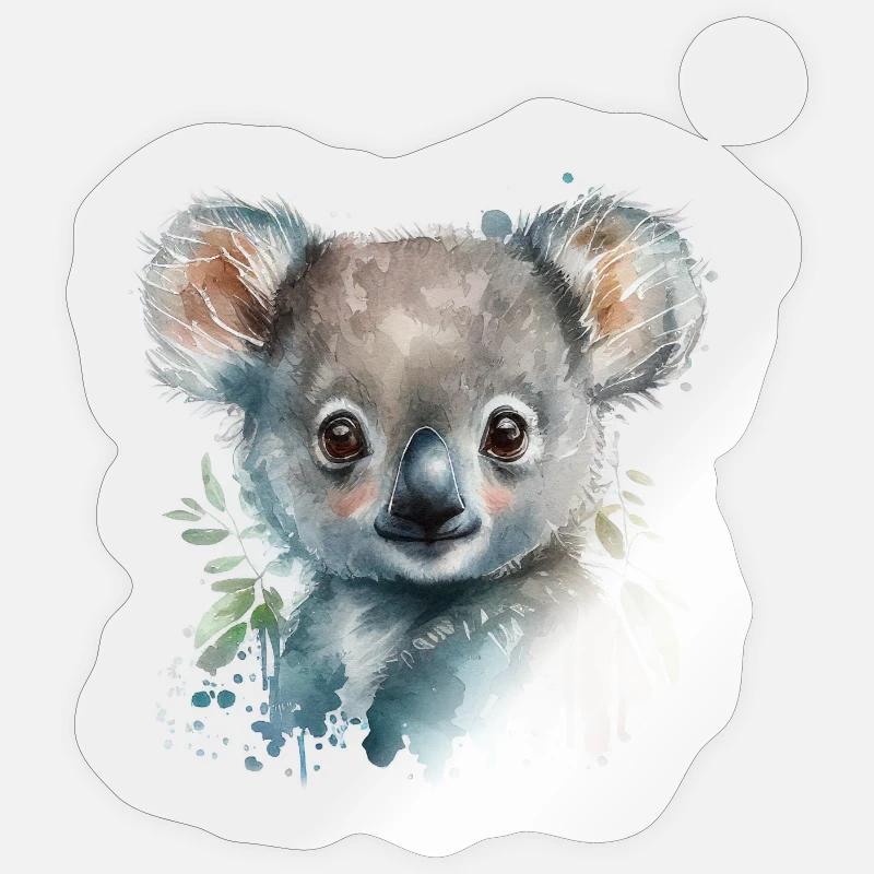 Koala Aquarelle Feuillage - Sticker taille S (10 x 10 cm) - brillant transparent