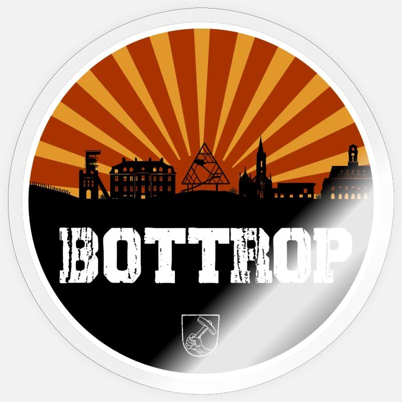 Bottrop Retro Skyline - Sticker taille S (10 x 10 cm) - brillant transparent