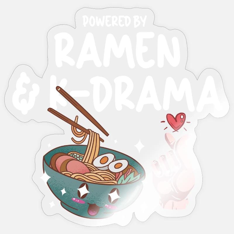 Propulsé par Ramen et K-drama - Sticker taille S (10 x 10 cm) - brillant transparent