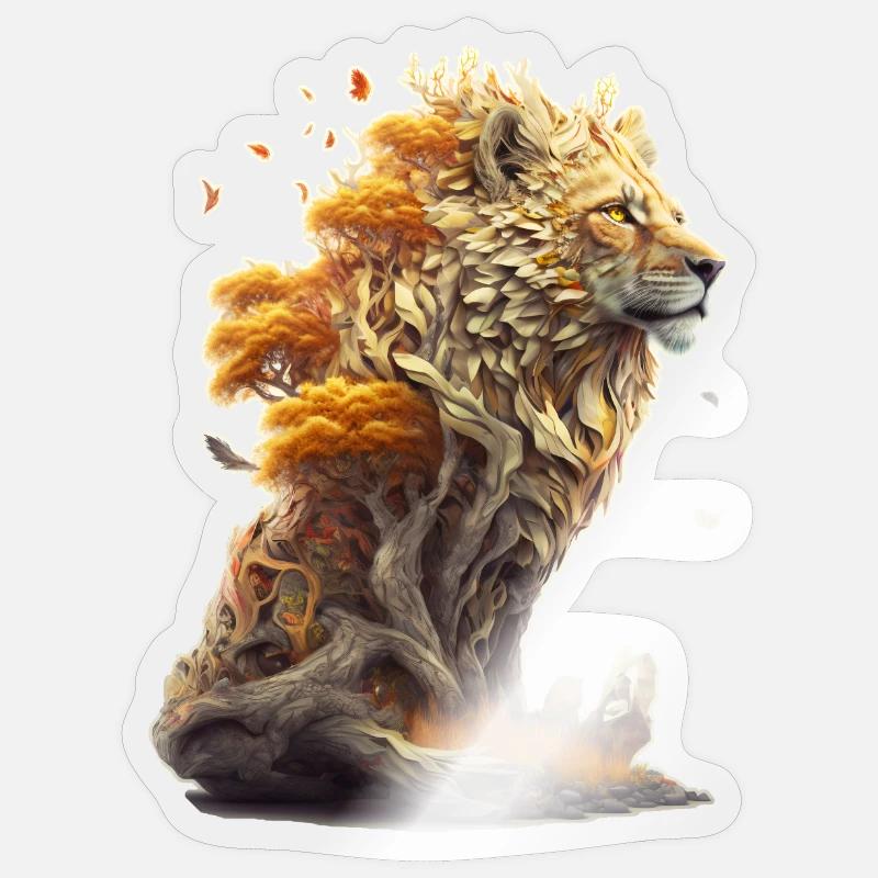 Lion avec des éléments de savane, conception de lion Sticker taille S (10 x 10 cm)