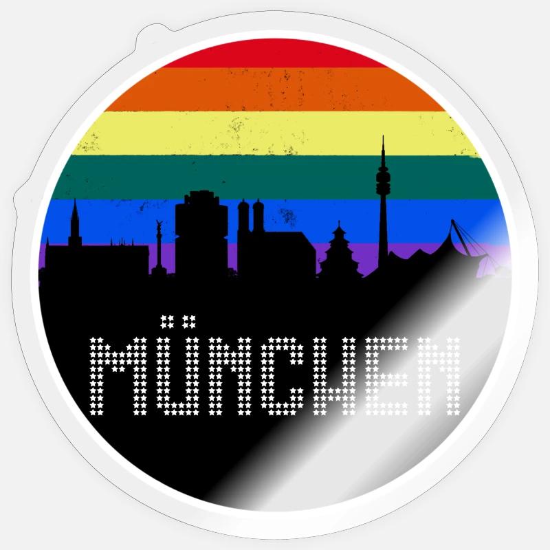 München Skyline Regenbogen Sticker Größe S (10 x 10 cm)