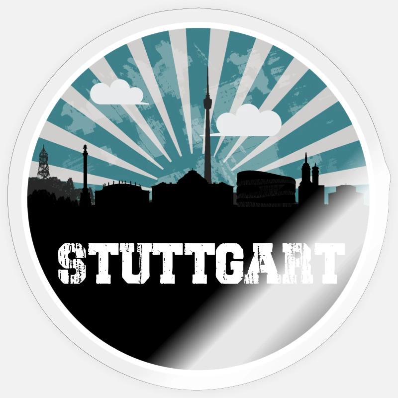 Stuttgart Skyline Blue Hour - Sticker Größe S (10 x 10 cm) - Transparent glänzend
