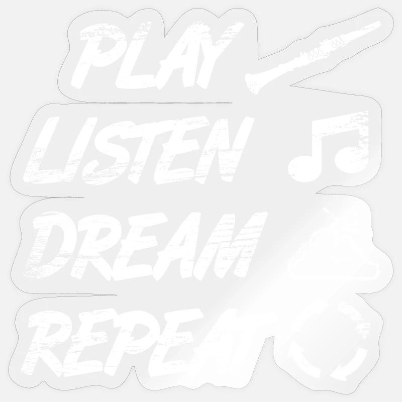 Jouer, écouter, rêver, répéter - Sticker taille S (10 x 10 cm) - brillant transparent