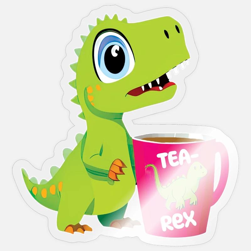 Tearex lustiger T-Rex mit Kaffetasse - Sticker Größe S (10 x 10 cm) - Transparent glänzend