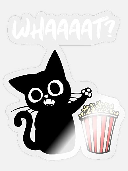 Katze Popcon Movies Spruch Kino Nacht Theater - Sticker Größe S (10 x 10 cm) - Transparent glänzend