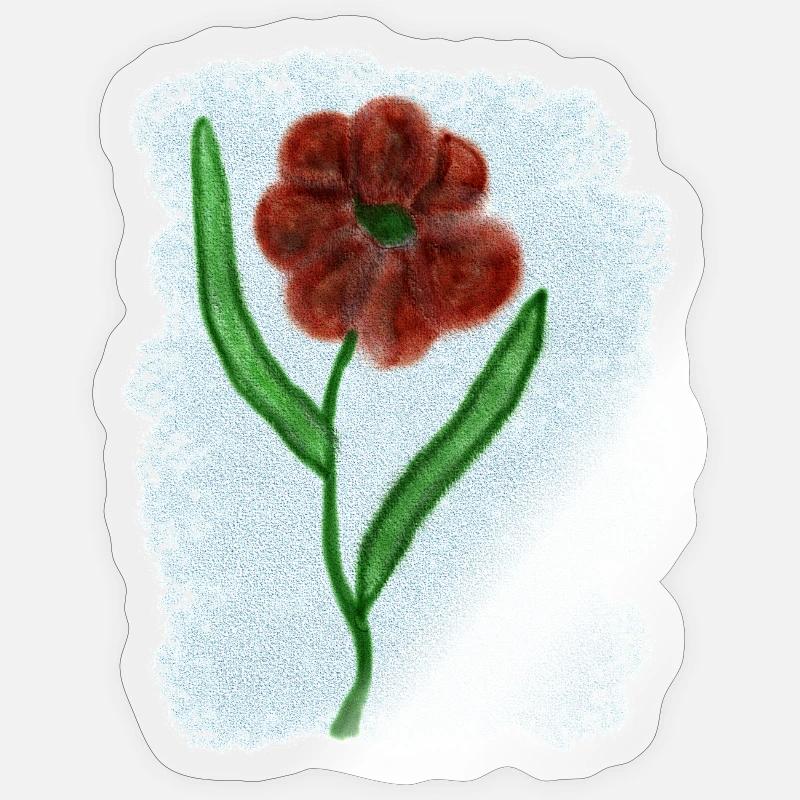 Rostrote Blume mit Grünen Blättern - Sticker Größe S (10 x 10 cm) - Transparent glänzend