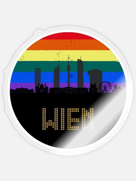 Wien Regebogen Skyline - Sticker Größe S (10 x 10 cm) - Transparent glänzend