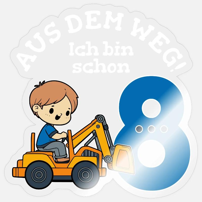 8. Geburtstag Bagger Junge Sticker Größe S (10 x 10 cm)