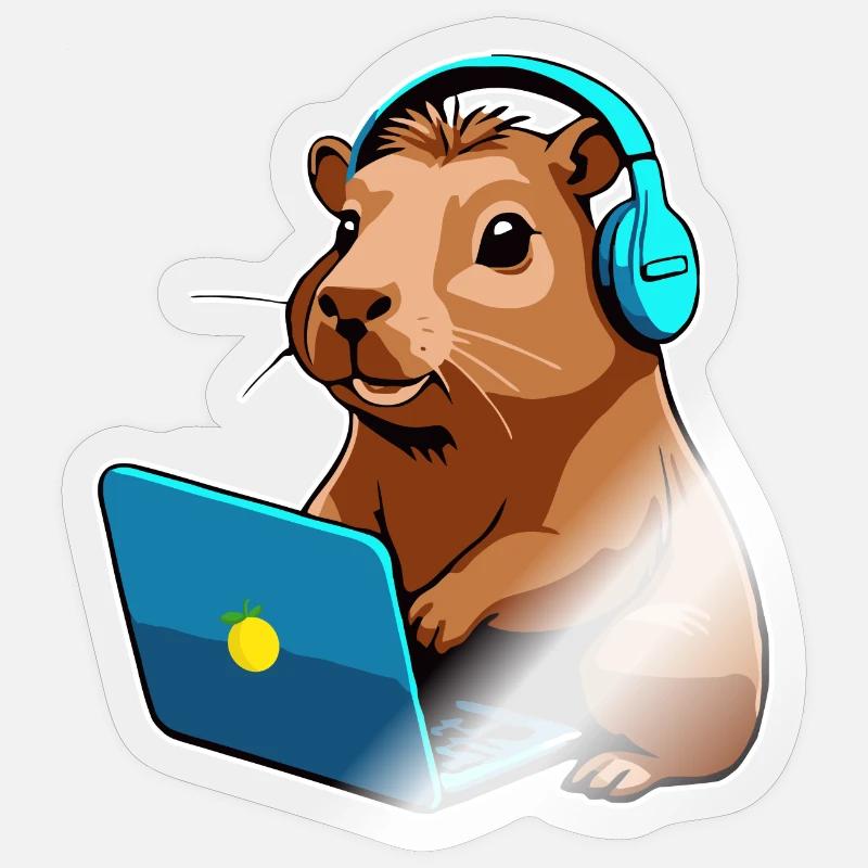 Capybara Programmierer Coder Computer - Sticker Größe S (10 x 10 cm) - Transparent glänzend