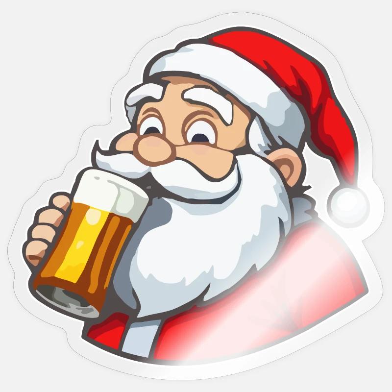 Weihnachtsmann mit Bier - Sticker Größe S (10 x 10 cm) - Transparent glänzend