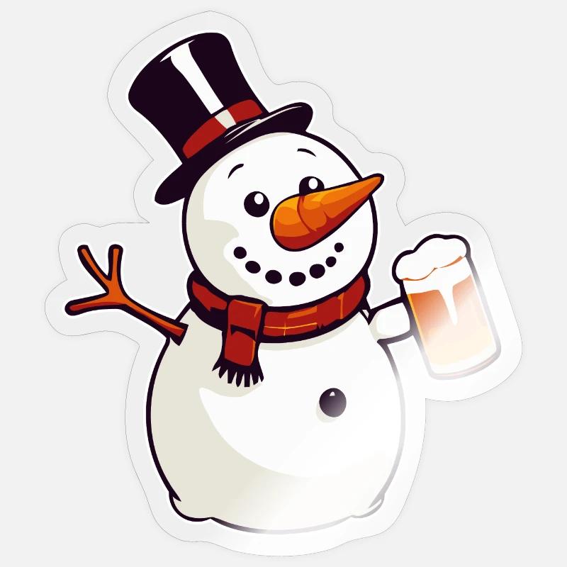 Snowman with beer - Sticker size S (10 x 10 cm) - transparent glossy