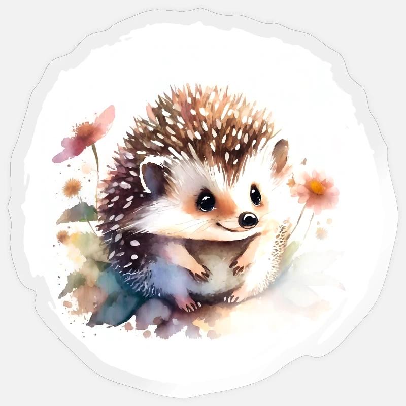 Hérisson aquarelle - Sticker taille S (10 x 10 cm) - brillant transparent