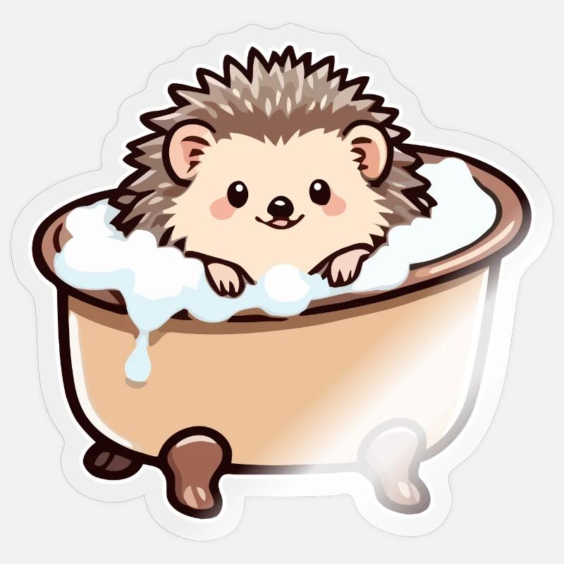 Hérisson mignon dans la baignoire Sticker taille S (10 x 10 cm)