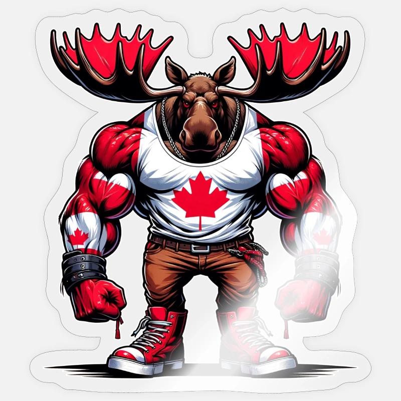 Wapiti du Canada avec drapeau national - Sticker taille S (10 x 10 cm) - brillant transparent