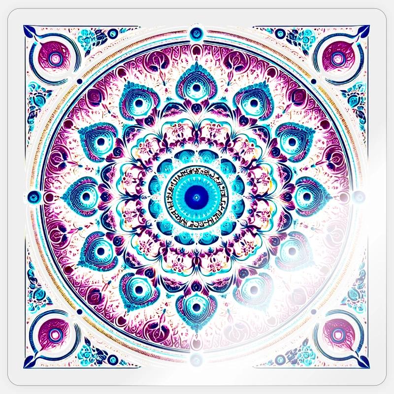 Orbitale Mandala Blau-Rosa - Sticker Größe S (10 x 10 cm) - Transparent glänzend