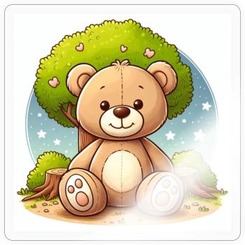 Teddybär vor einem Baum - Sticker Größe S (10 x 10 cm) - Transparent glänzend - Vorne