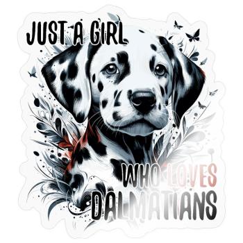 Mädchen liebt Dalmatiner Welpe Geschenk - Sticker Größe S (10 x 10 cm) - Transparent glänzend - Vorne