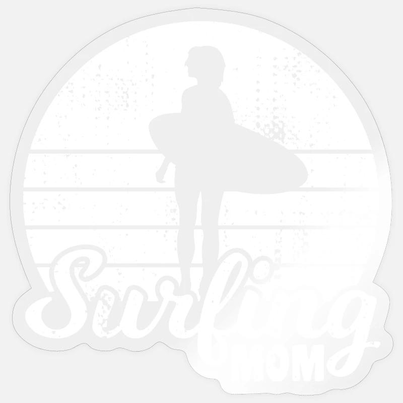 Maman surfeuse - Sticker taille S (10 x 10 cm) - brillant transparent