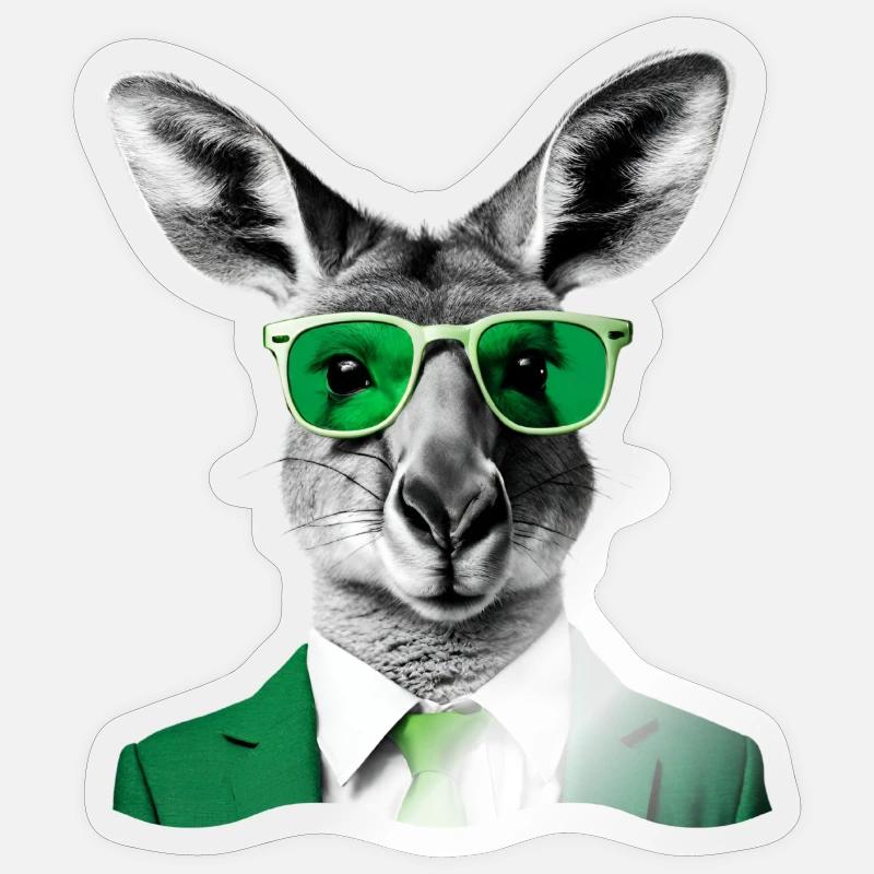 Neon Kangaroo in Green Suit - Sticker size S (10 x 10 cm) - transparent glossy