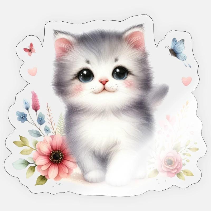 Chat mignon Sticker taille S (10 x 10 cm)