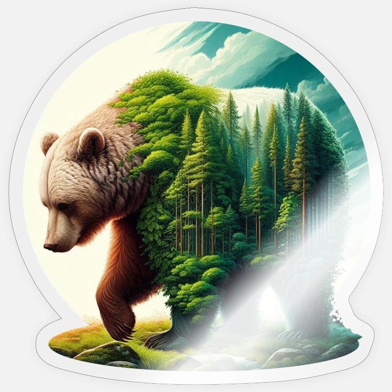 Bear with forest in silhouette Sticker size S (10 x 10 cm)