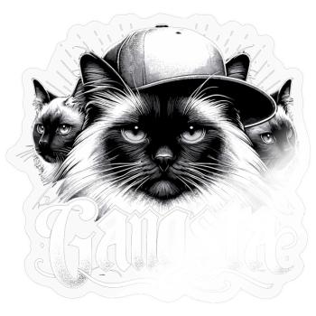 Heilige Birma Katze Birmakatze Trio Gangsta Gesche - Sticker Größe S (10 x 10 cm) - Transparent glänzend - Vorne