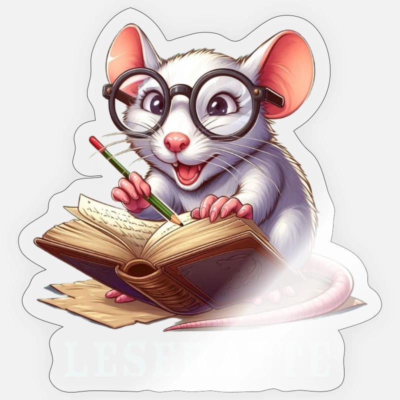 Leseratte mit Brille und Buch - Sticker størrelse S (10 x 10 cm) - gennemsigtig blank