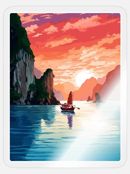 Ha Long Bay Vietnam Inseln Reiseposter Souvenir - Sticker Größe S (10 x 10 cm) - Transparent glänzend