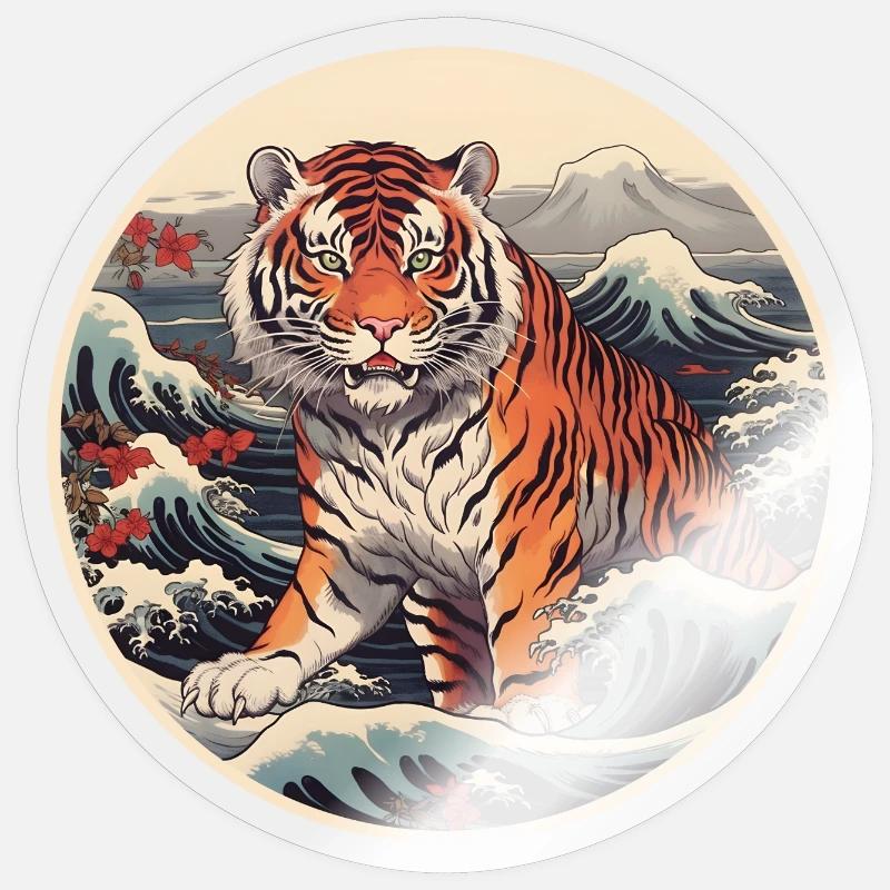 Tiger wave Ukiyo-e Hokusai - Sticker size S (10 x 10 cm) - transparent glossy