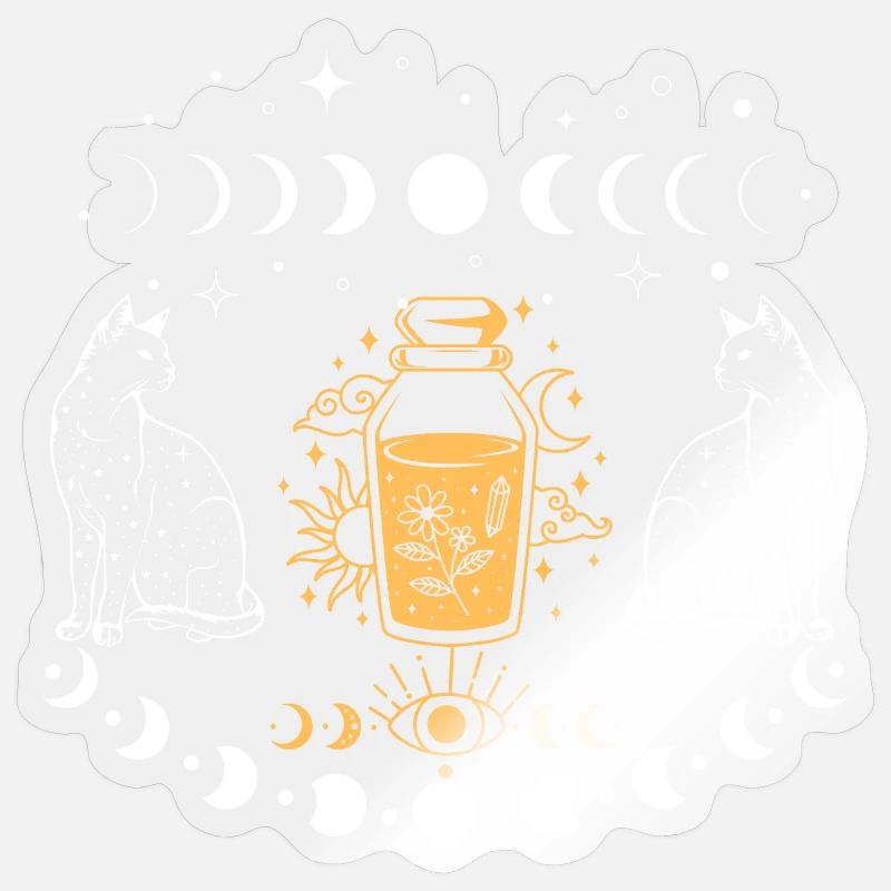 Bouteille d’alchimie pour chat au clair de lune - Sticker taille S (10 x 10 cm) - brillant transparent