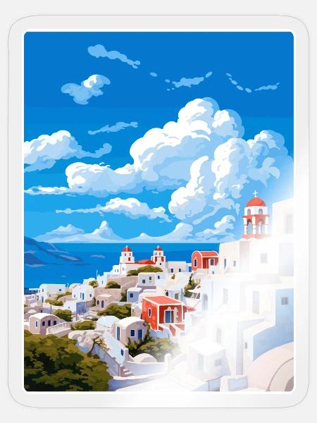 Amorgos Griechenland Reise Poster Souvenir Malerei WPA - Sticker Größe S (10 x 10 cm) - Transparent glänzend
