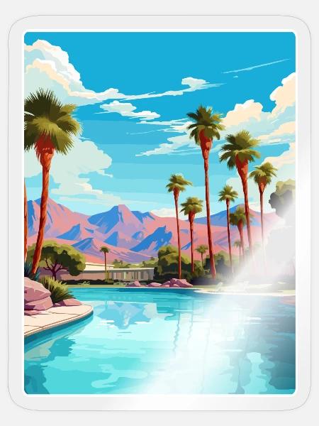 Palm Springs Kalifornien Reiseposter Souvenir WPA - Sticker Größe S (10 x 10 cm) - Transparent glänzend