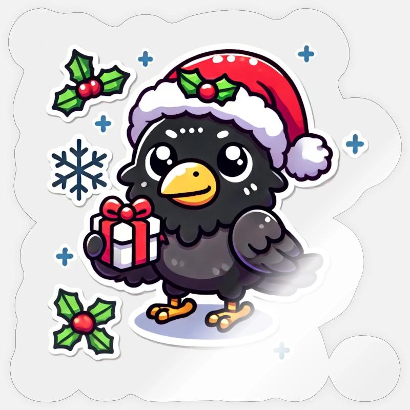 Festive Crow Mischief - Sticker size S (10 x 10 cm) - transparent glossy