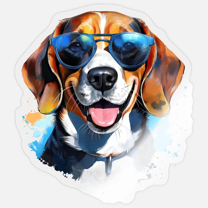 Beagle mit Sonnenbrille - Sticker Größe S (10 x 10 cm) - Transparent glänzend