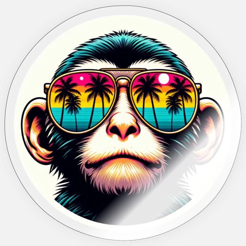 Affe Brille Palmen bunt - Sticker Größe S (10 x 10 cm) - Transparent glänzend