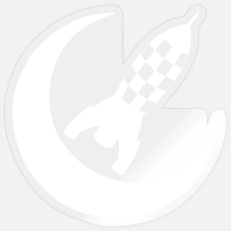 White rocket and half moon - Sticker size S (10 x 10 cm) - transparent glossy