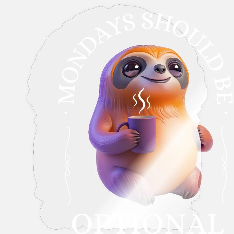 Monday grouch – coffee-drinking sloth - Sticker size S (10 x 10 cm) - transparent glossy