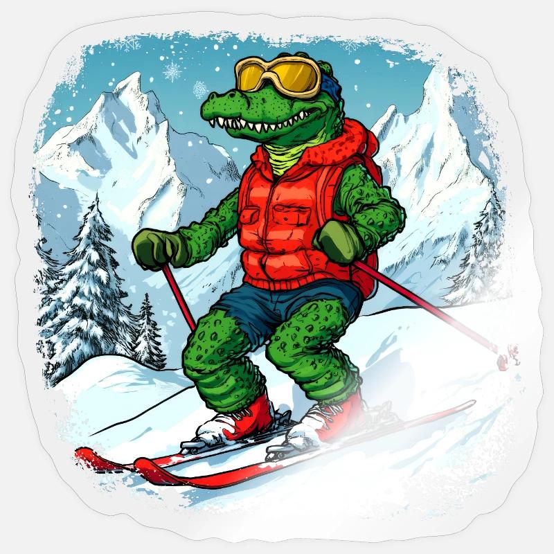 Krokodile Ski - Sticker størrelse S (10 x 10 cm) - gennemsigtig blank